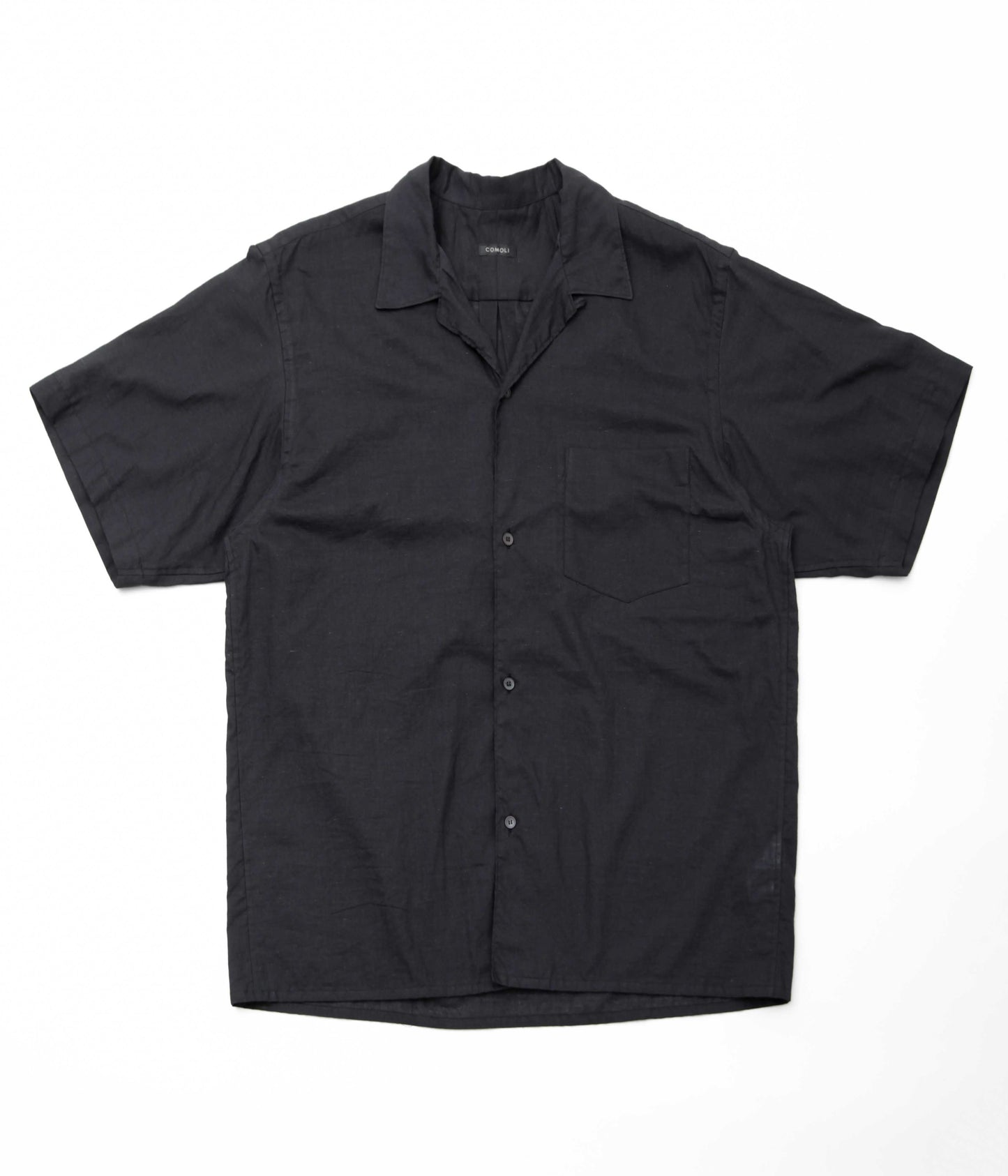 COMOLI''KHADIコットン半袖 オープンカラーシャツ''(BLACK)