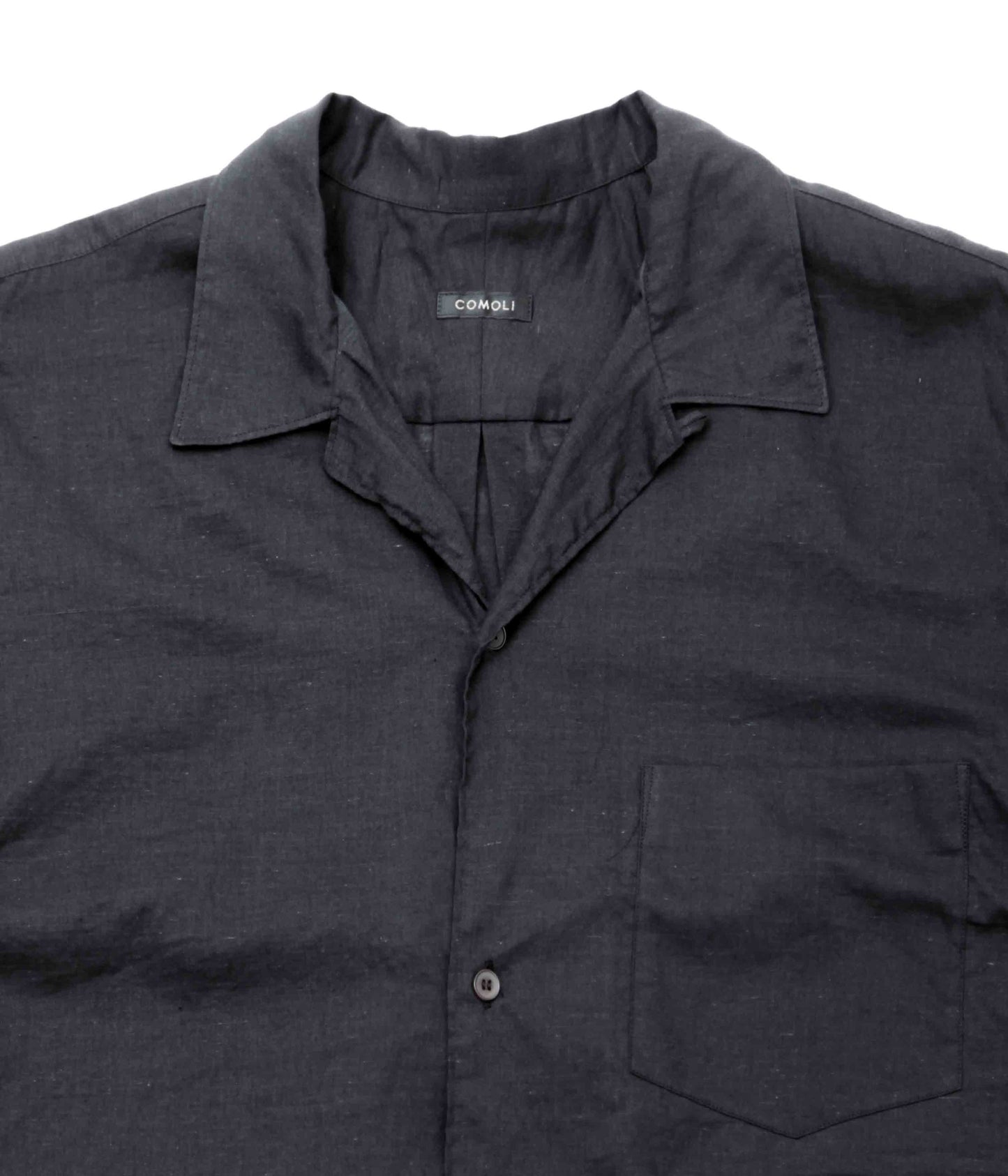 COMOLI''KHADIコットン半袖 オープンカラーシャツ''(BLACK)