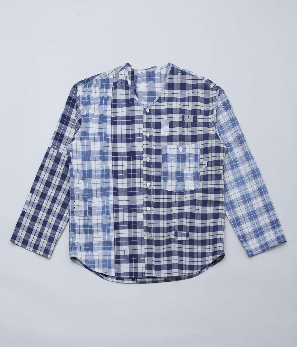 OLIVER CHURCH''SOFT SHIRT''(BLUE CHECKS/PLAID PATCH WORK)