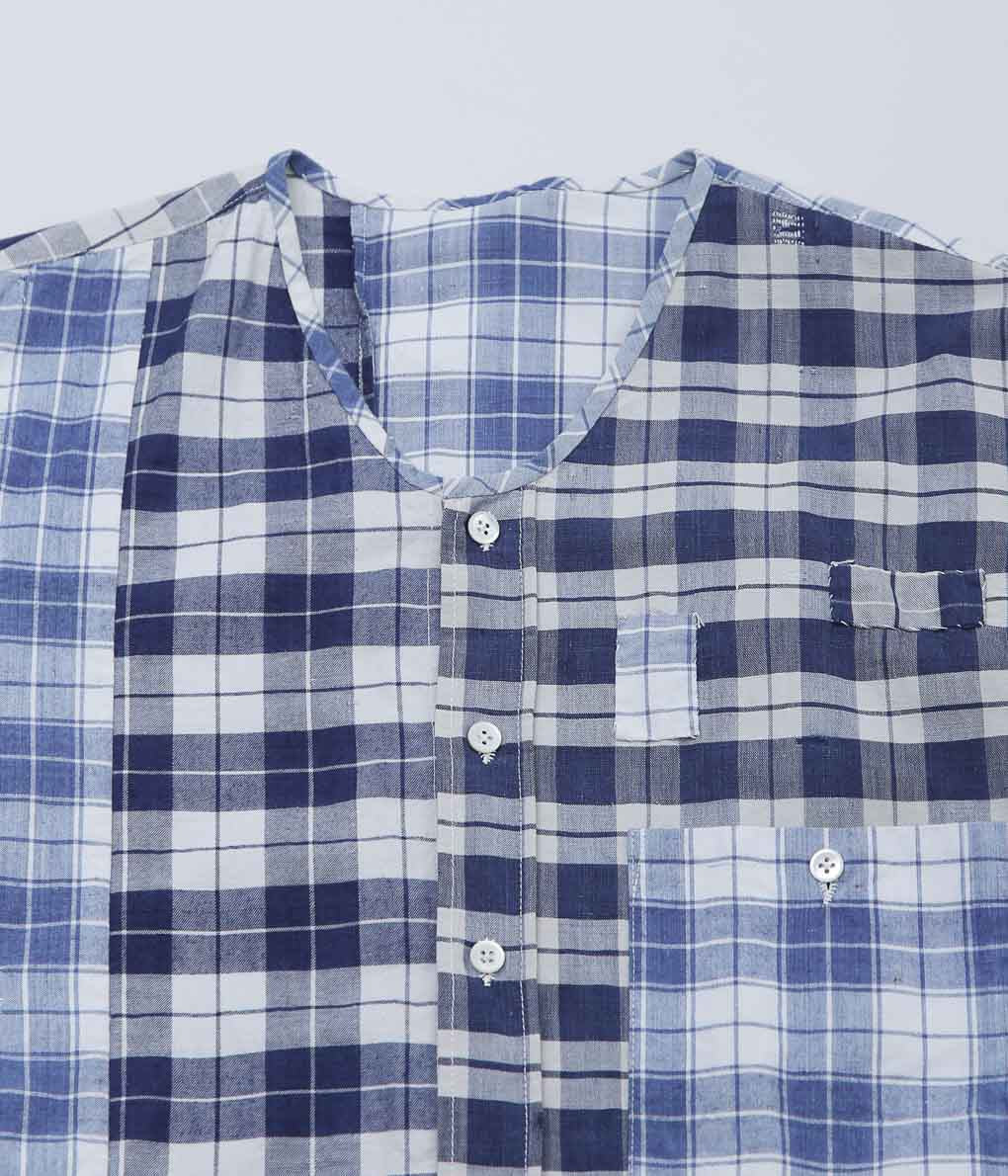 OLIVER CHURCH''SOFT SHIRT''(BLUE CHECKS/PLAID PATCH WORK)