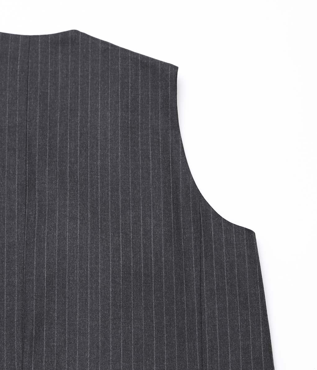 LEA BOBERG''D.W.VEST (DUGDALE BRITISH DEADSTOCK 100'S WOOL)'' (GREY / WHITE STRIPE)