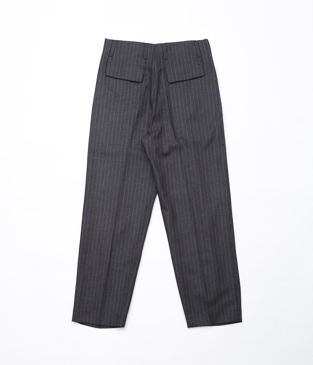 LEA BOBERG''D.P.TROUSERS (DUGDALE BRITISH DEADSTOCK 100'S WOOL)''(GREY/WHITE STRIPE)