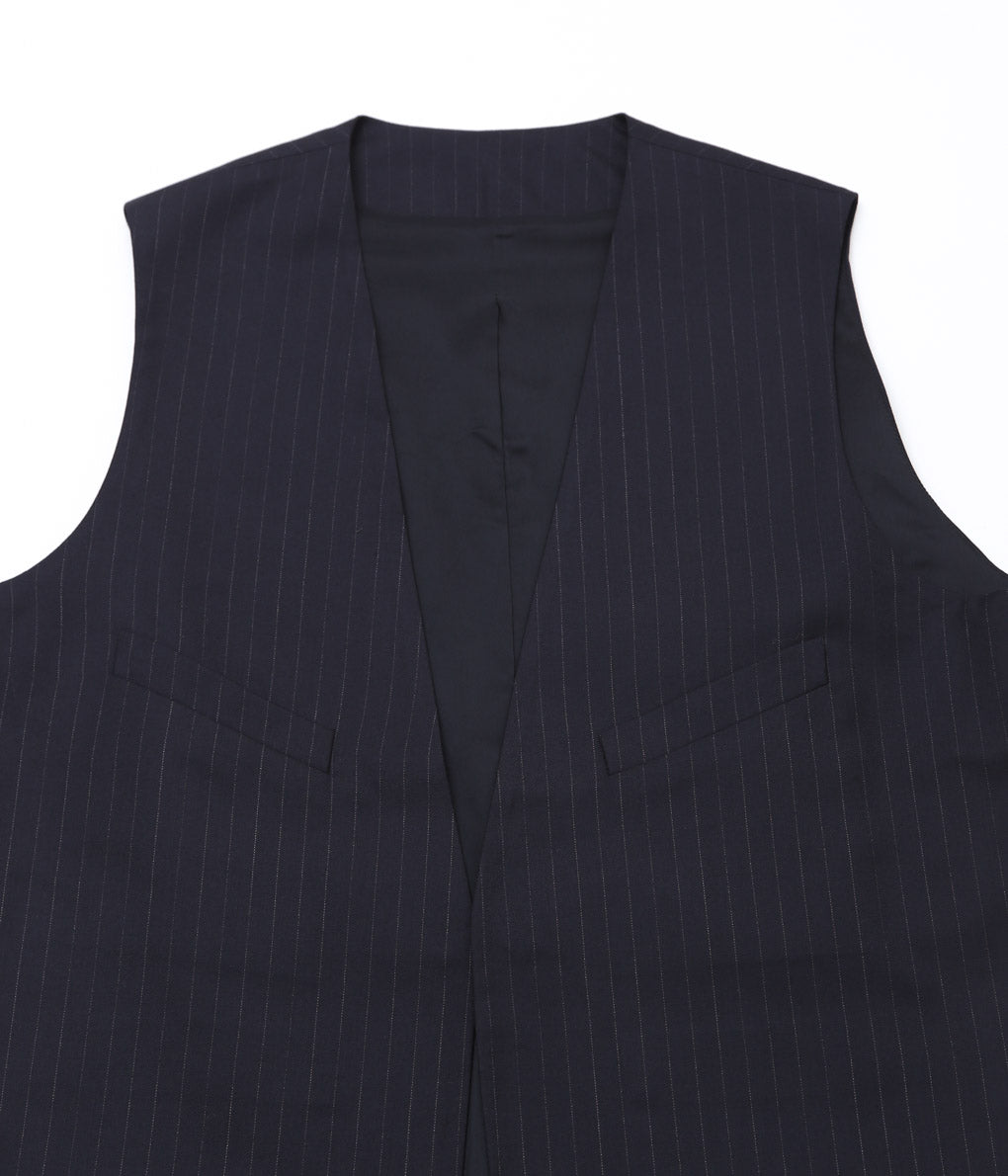 LEA BOBERG''D.W.VEST (JAPANESE SUPER100'S WOOL 2/80)'' (NAVY / WHITE STRIPE)