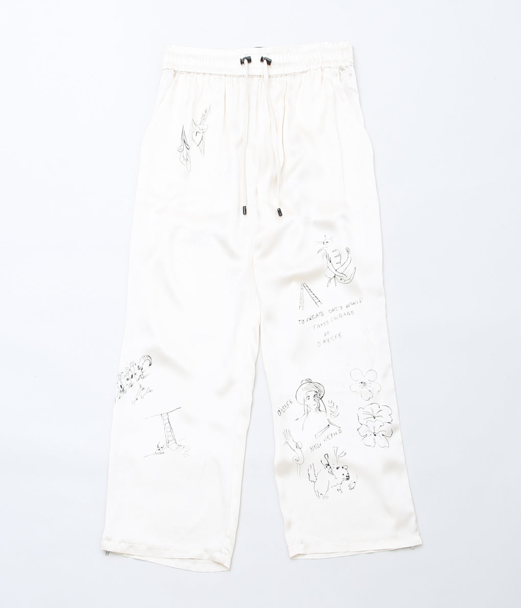 WONDEROUND ''PANTS WITH ZIPPER W/HAND DRAWING'' (CREAM/SILK)