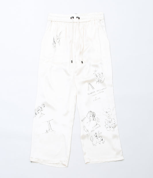 WONDEROUND ''PANTS WITH ZIPPER W/HAND DRAWING'' (CREAM/SILK)