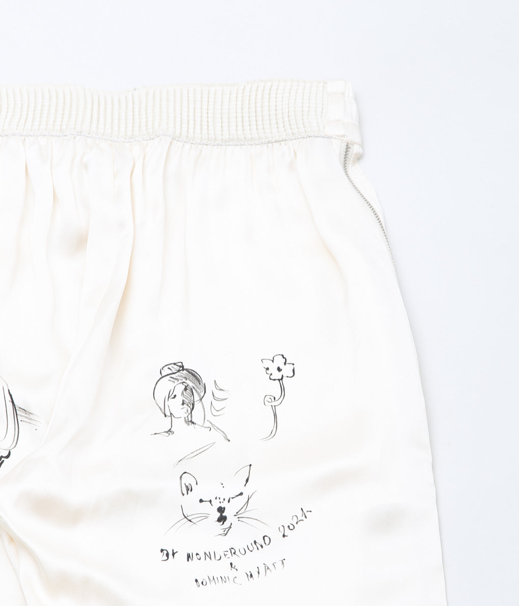 WONDEROUND ''PANTS WITH ZIPPER W/HAND DRAWING'' (CREAM/SILK)