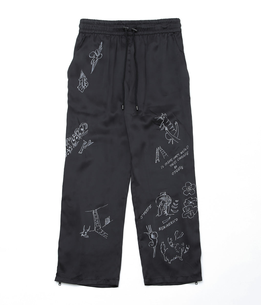 WONDEROUND ''PANTS WITH ZIPPER W/HAND DRAWING'' (BLACK/SILK)