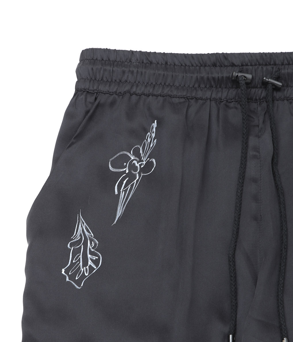 WONDEROUND ''PANTS WITH ZIPPER W/HAND DRAWING'' (BLACK/SILK)