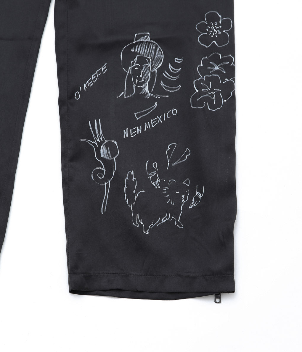 WONDEROUND ''PANTS WITH ZIPPER W/HAND DRAWING'' (BLACK/SILK)