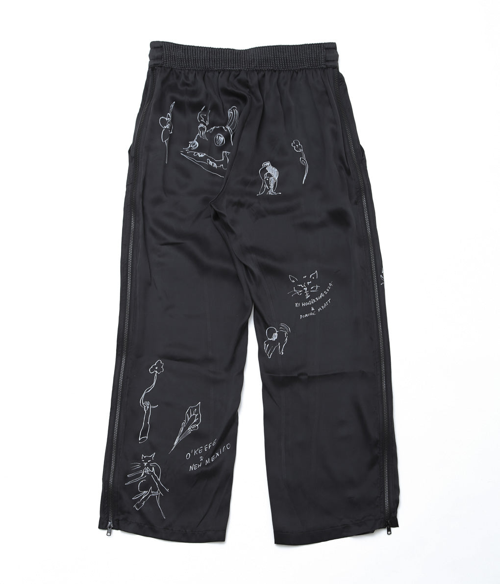 WONDEROUND ''PANTS WITH ZIPPER W/HAND DRAWING'' (BLACK/SILK)