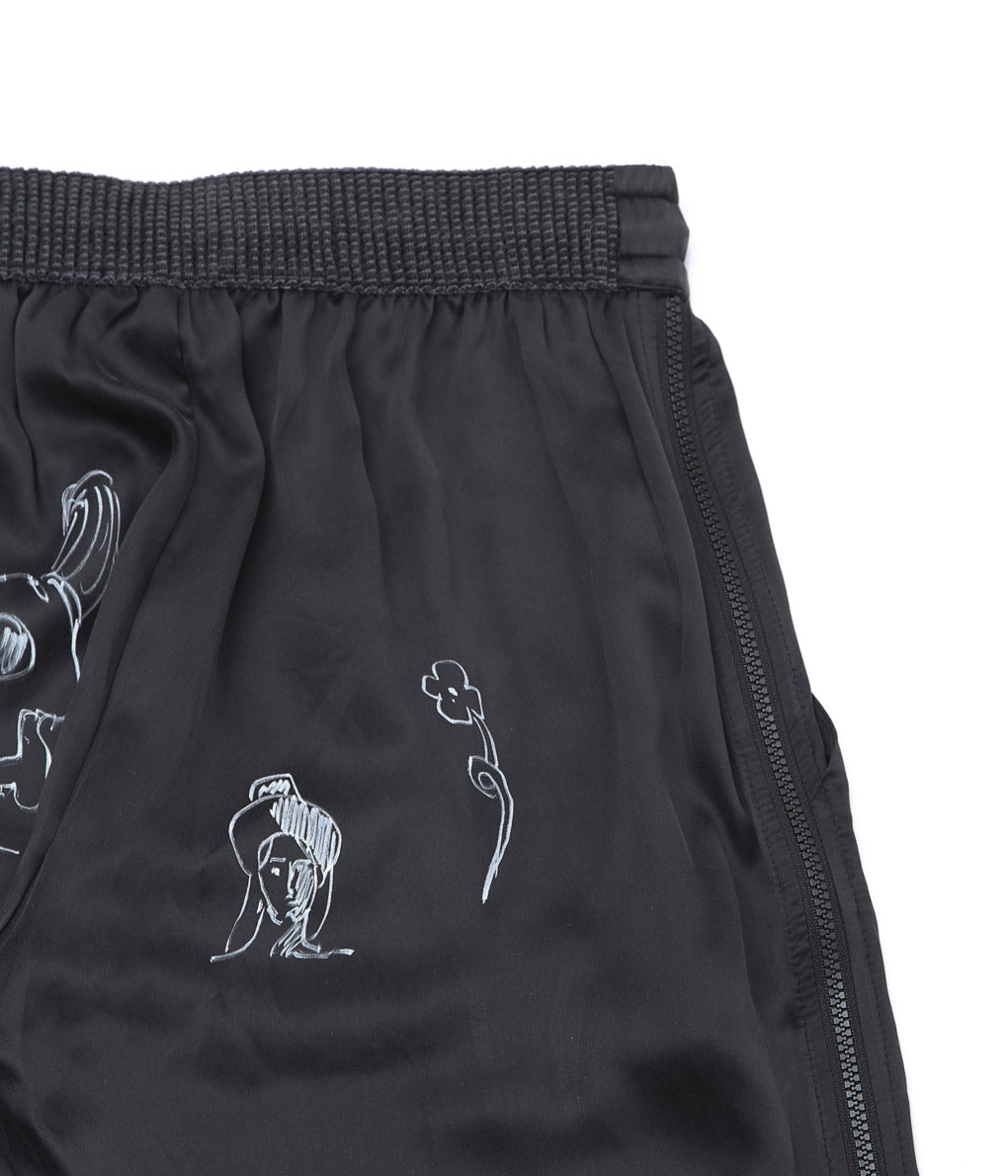 WONDEROUND ''PANTS WITH ZIPPER W/HAND DRAWING'' (BLACK/SILK)