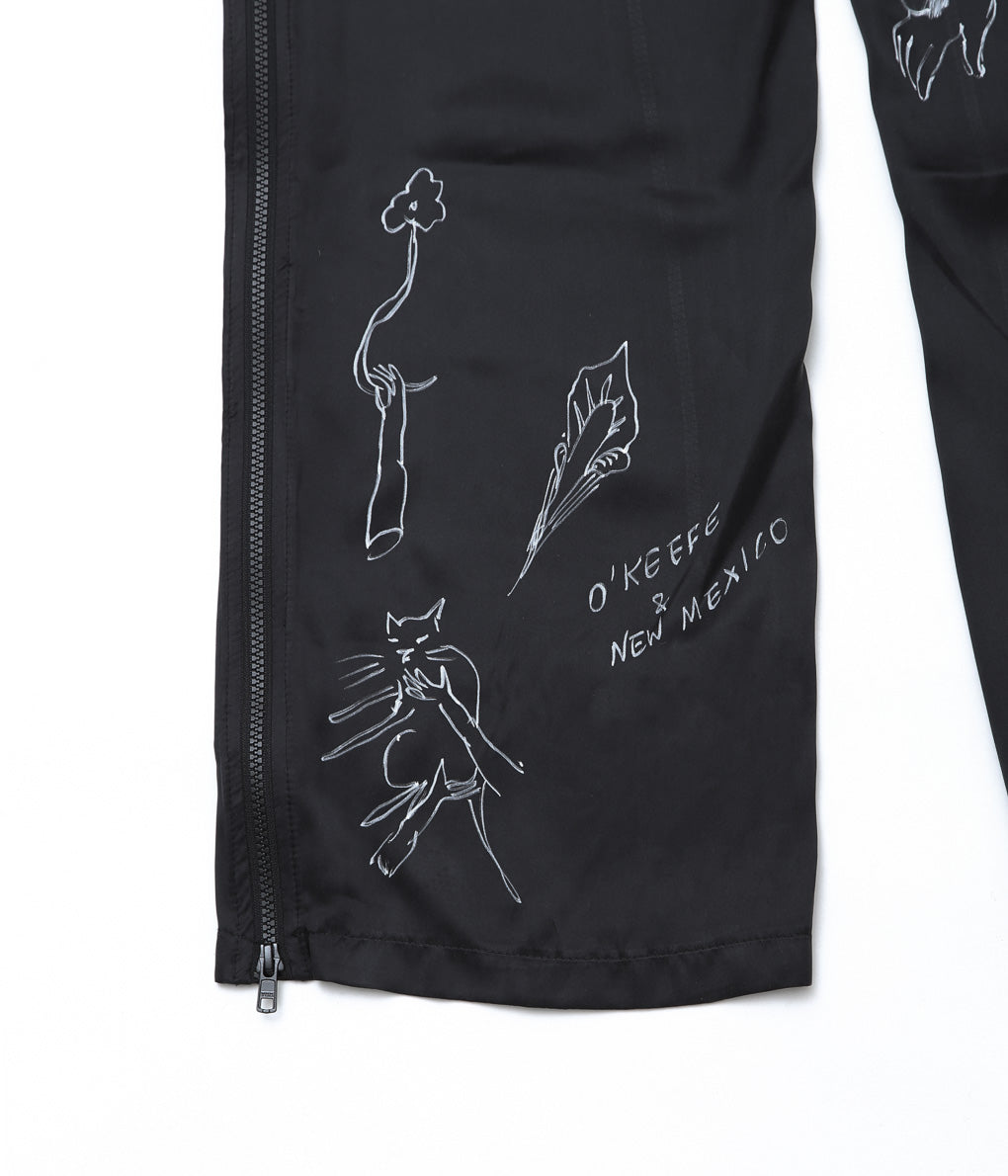 WONDEROUND ''PANTS WITH ZIPPER W/HAND DRAWING'' (BLACK/SILK)