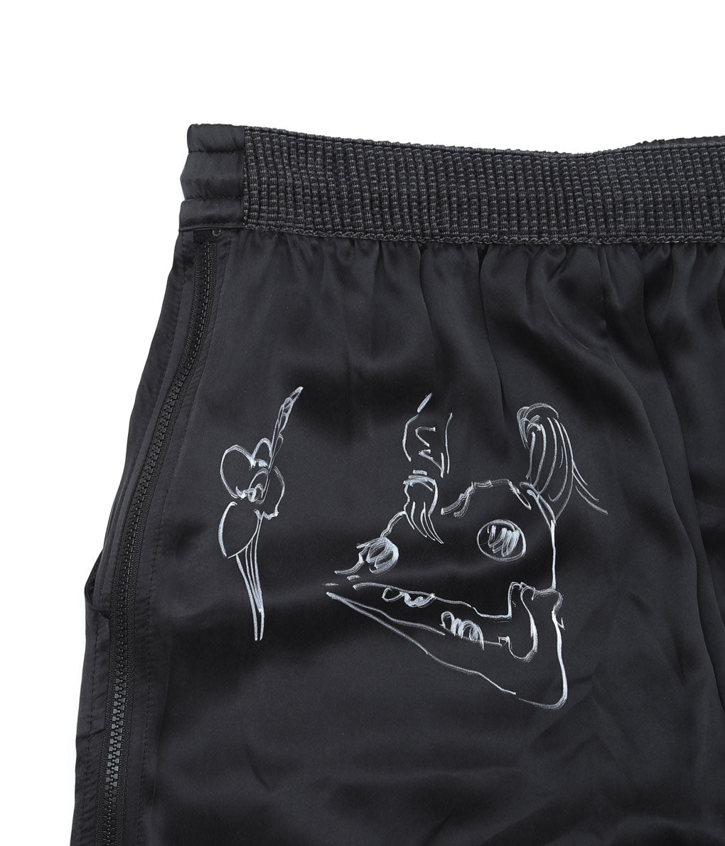 WONDEROUND ''PANTS WITH ZIPPER W/HAND DRAWING'' (BLACK/SILK)