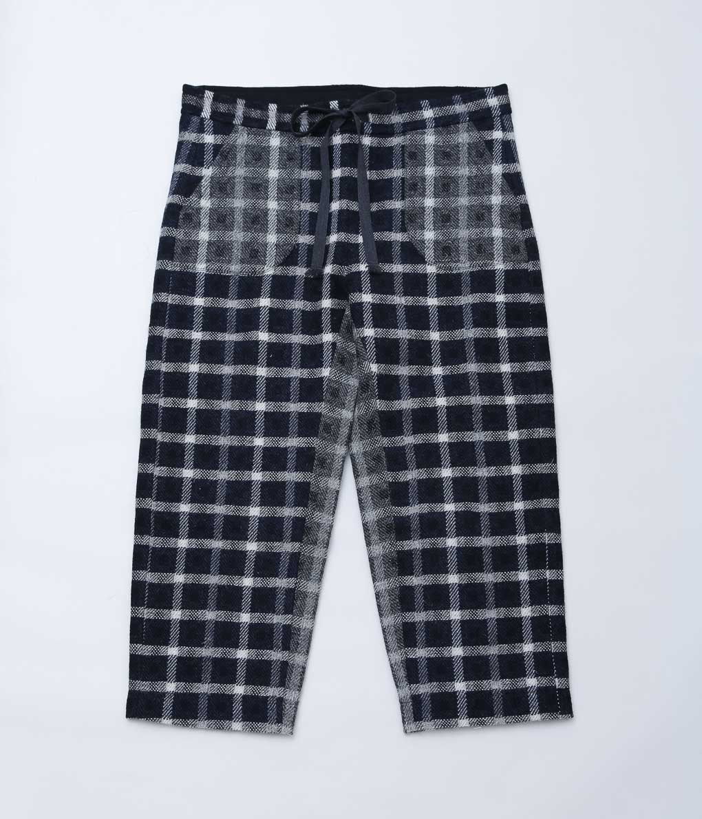 SEVENTY FIVE ''DOUBLE TWILL DRAWSTRING TROUSERS'' (LAKE & CHARCOAL)