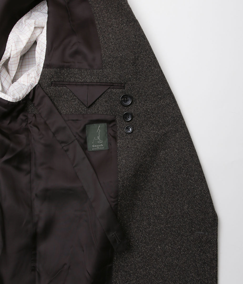 GORSCH ''HERRING BONE WOOL PEAKED LAPEL COAT'' (BISTRE)