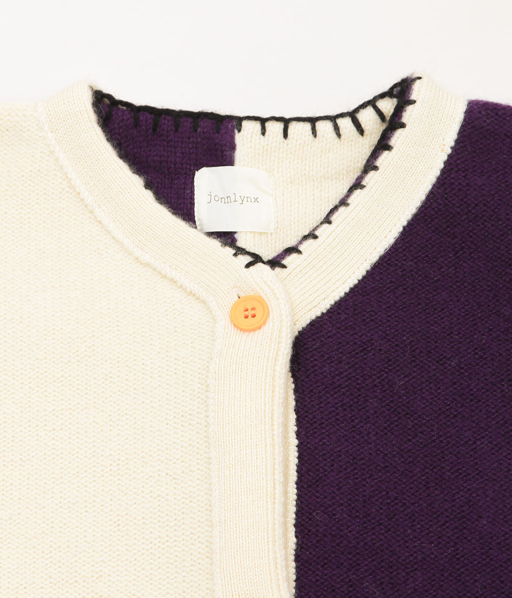 JONNLYNX ''BRITISH YARN CARDIGAN'' (WHITE×PULPLE)