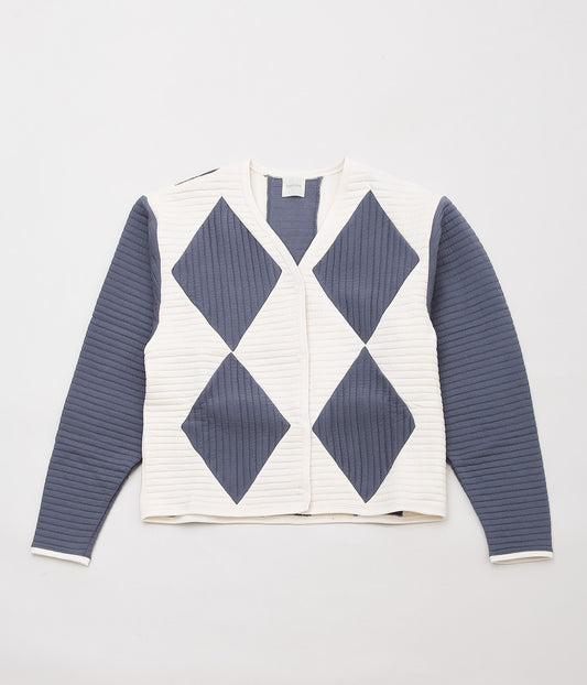 JONNLYNX ''QUILT BORDER ARGYLECARDIGAN'' (GREYBLUE×ECRU)