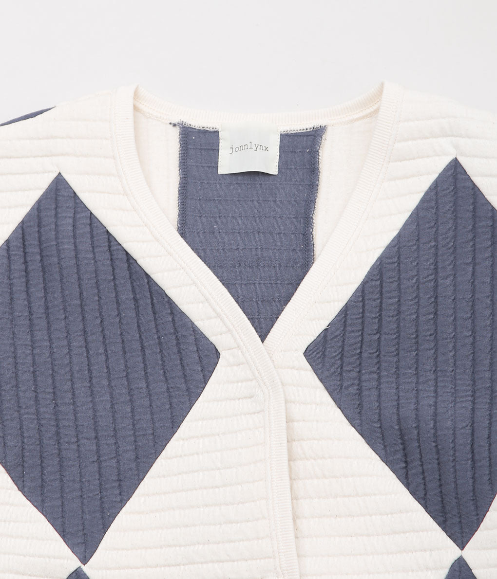 JONNLYNX ''QUILT BORDER ARGYLECARDIGAN'' (GREYBLUE×ECRU)