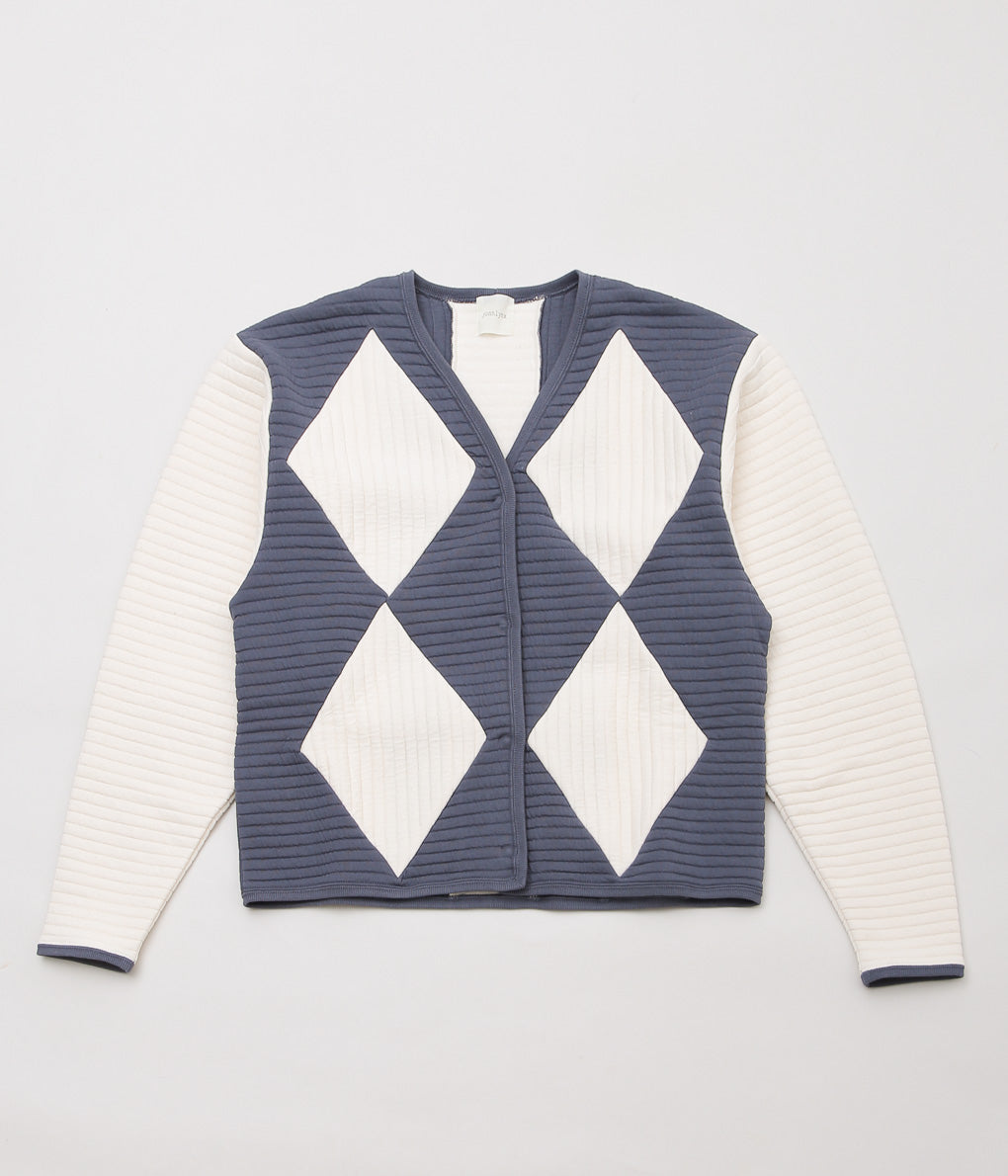 JONNLYNX ''QUILT BORDER ARGYLECARDIGAN'' (ECRU×GREYBLUE)