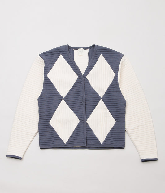 JONNLYNX ''QUILT BORDER ARGYLECARDIGAN'' (ECRU×GREYBLUE)