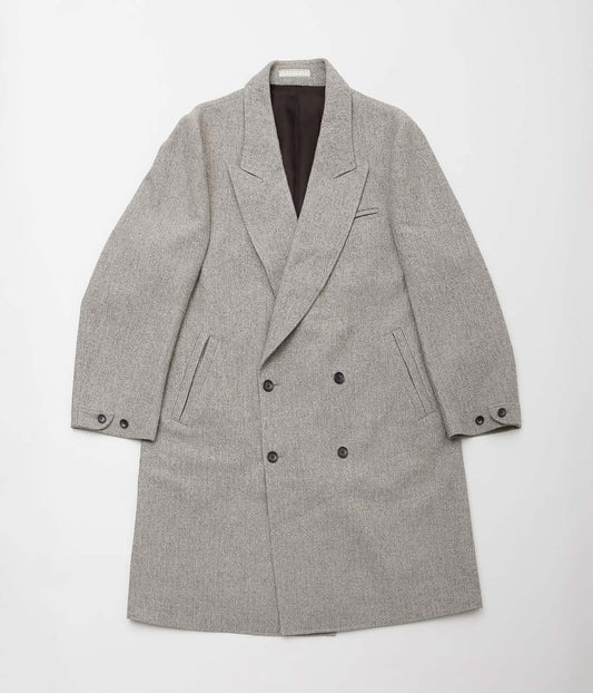 GORSCH ''HERRING BONE WOOL PEAKED LAPEL COAT'' (OFF WHITE)