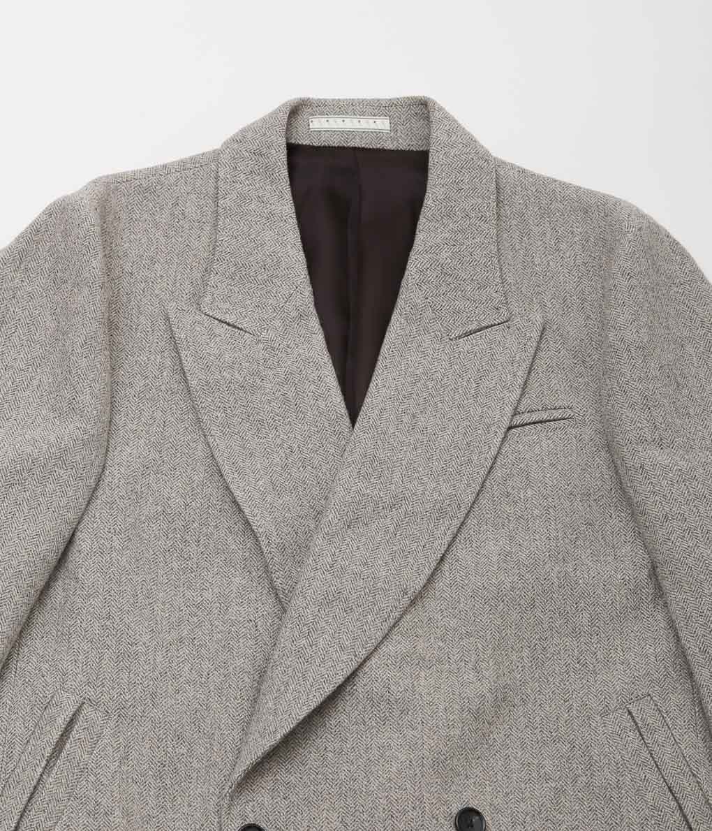 GORSCH ''HERRING BONE WOOL PEAKED LAPEL COAT'' (OFF WHITE)