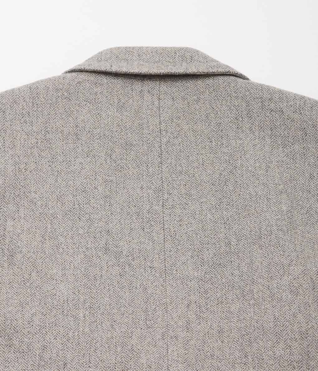 GORSCH ''HERRING BONE WOOL PEAKED LAPEL COAT'' (OFF WHITE)