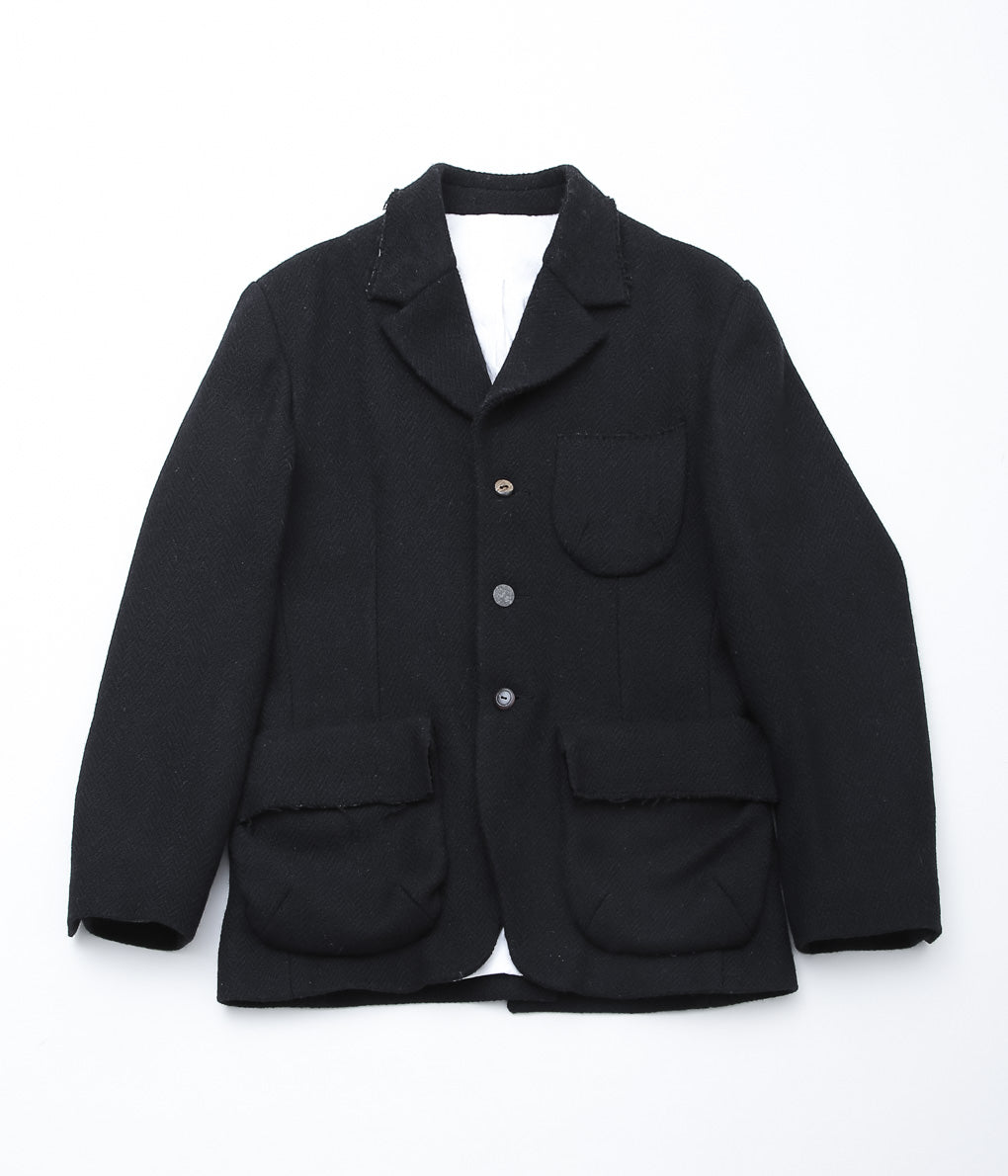 MONAD LONDON ''LARKIN BLAZER (HANDWOVEN DONEGAL TWEED)'' (BLACK HERRINGBONE)