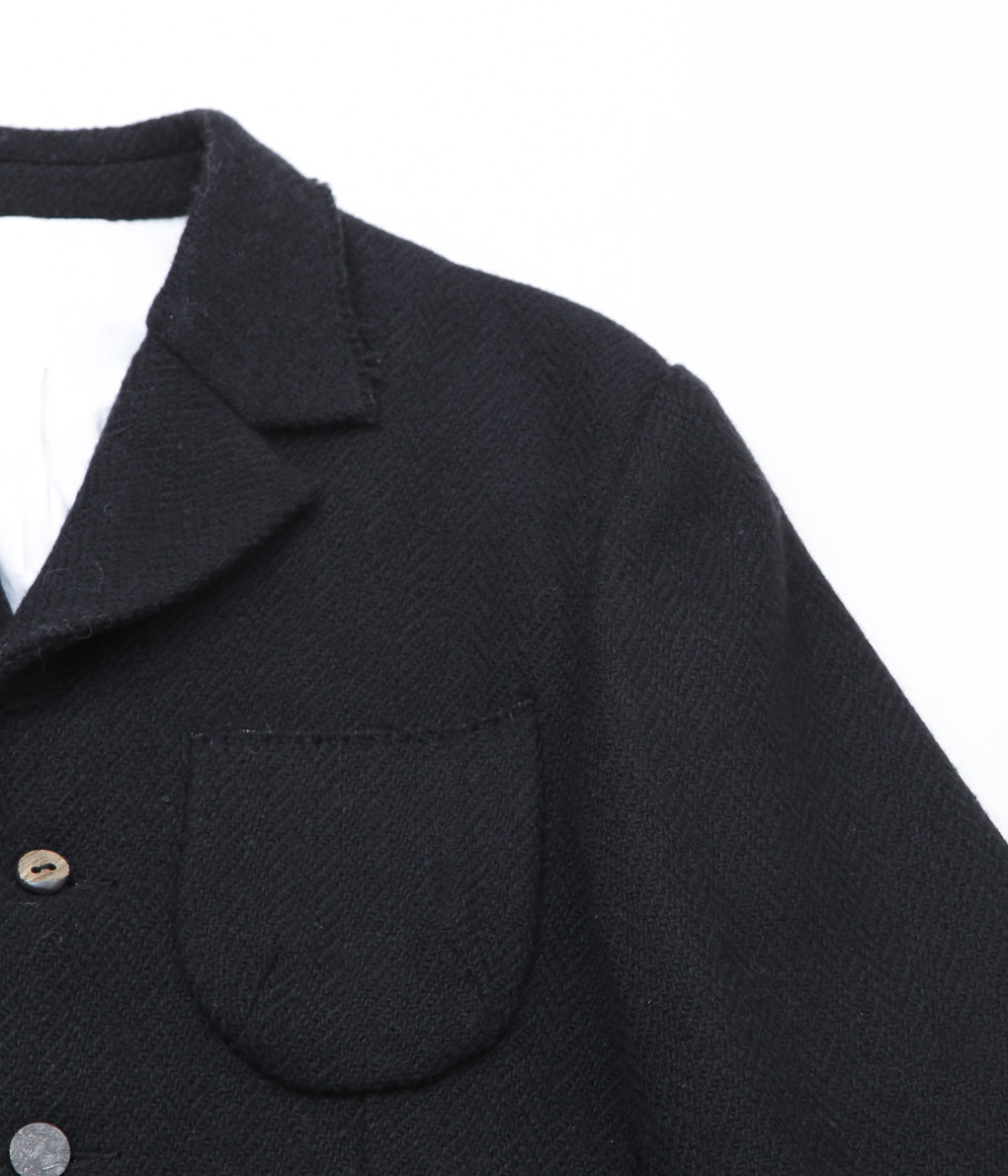 MONAD LONDON ''LARKIN BLAZER (HANDWOVEN DONEGAL TWEED)'' (BLACK HERRINGBONE)