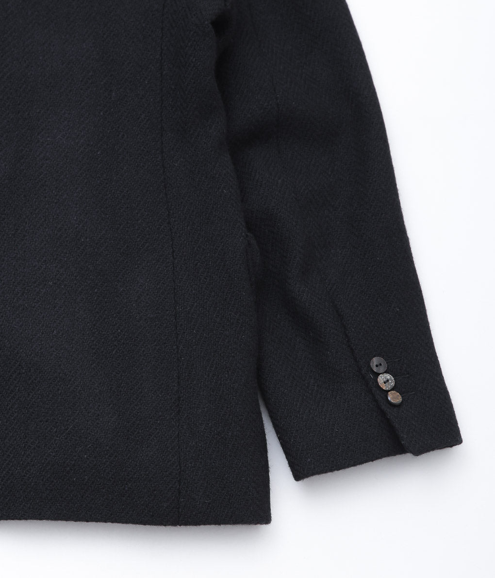 MONAD LONDON ''LARKIN BLAZER (HANDWOVEN DONEGAL TWEED)'' (BLACK HERRINGBONE)