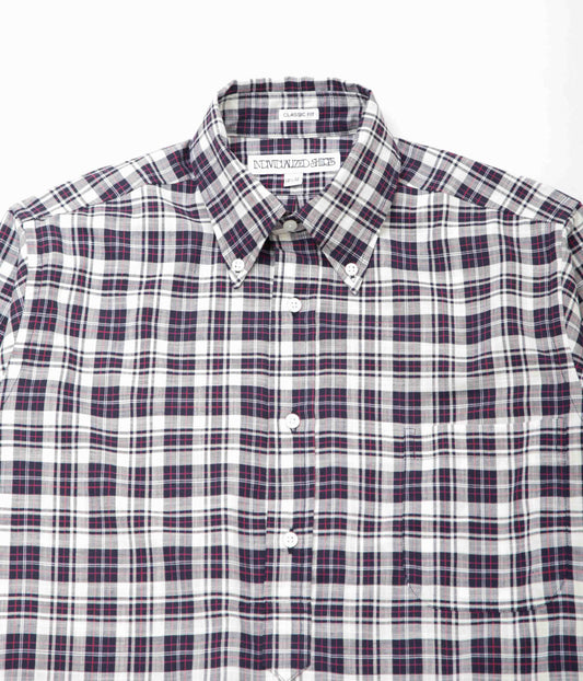 INDIVIDUALIZED SHIRTS ''SLUB MADRAS POPOVER CLASSIC FIT BUTTON DOWN SHIRTS'' (NAVY)