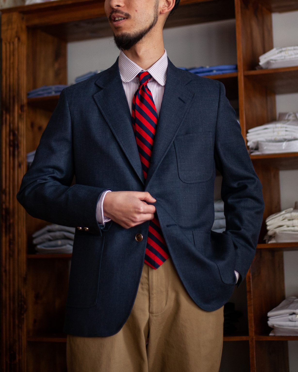 INDIVIDUALIZED CLOTHING "HOPSACK BLAZER" (NAVY GRAY)