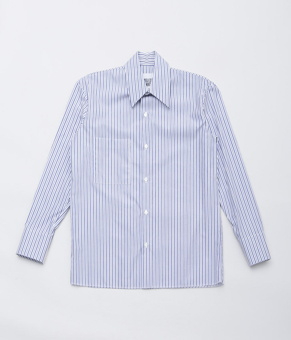 GABRIELA COLL GARMENTS ''NO.162 THOMAS MASON PINSTRIPE POCKET SHIRT'' (STRIPPED BLUE)