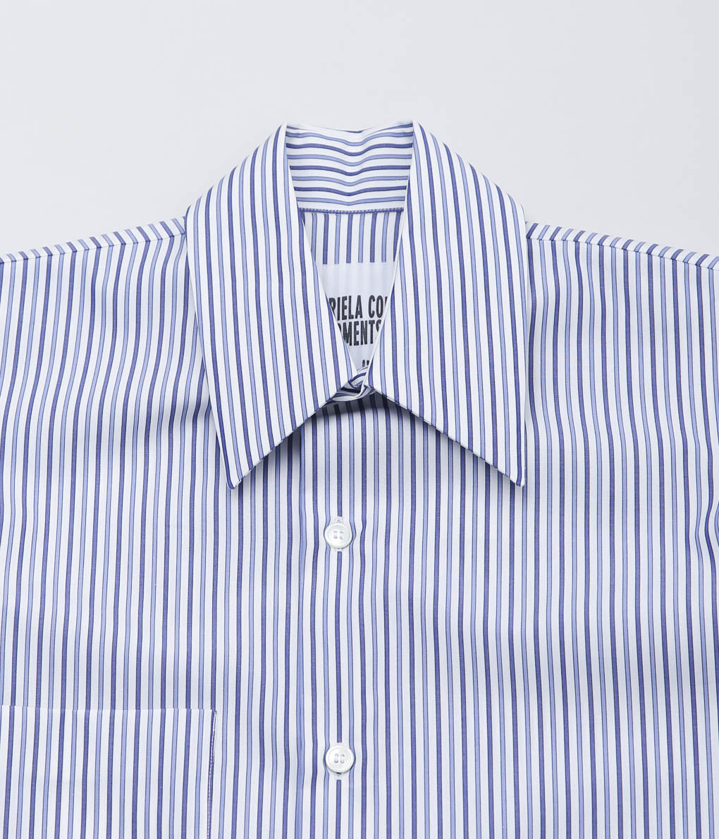 GABRIELA COLL GARMENTS ''NO.162 THOMAS MASON PINSTRIPE POCKET SHIRT'' (STRIPPED BLUE)