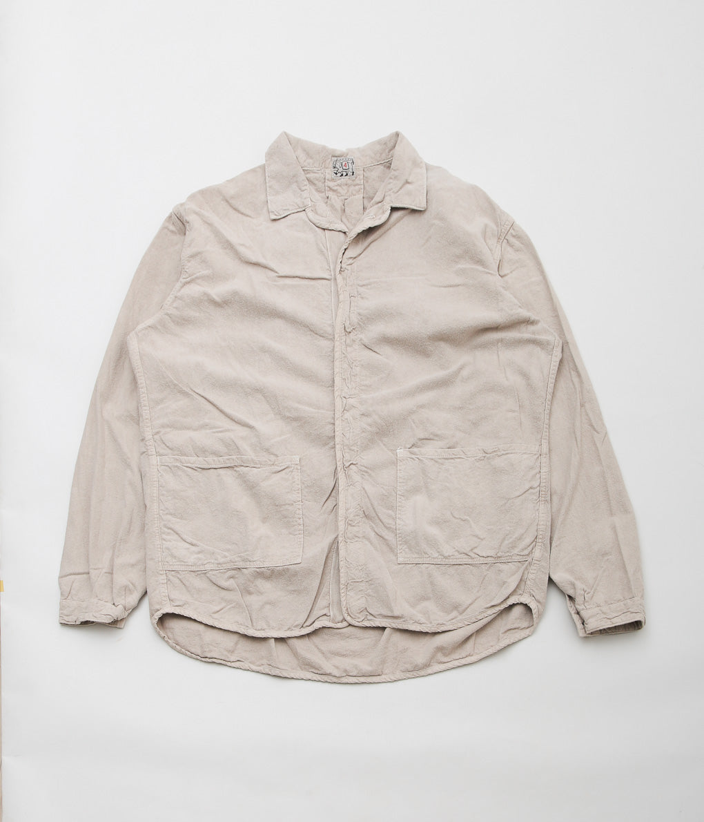 TENDER CO. ''WEBBING FLY SHIRT_ECRU COTTON FLANNEL'' (COFFEE DYED)