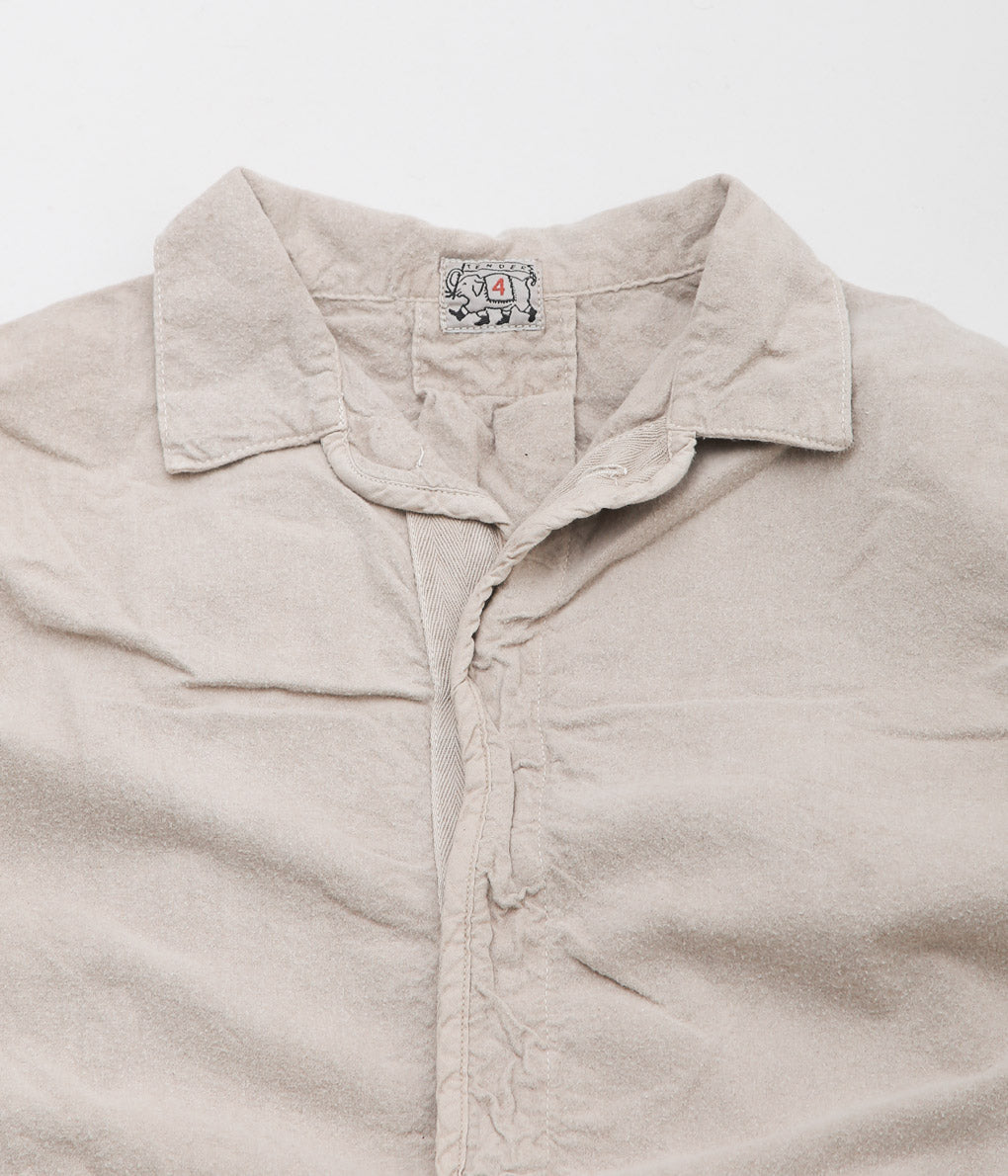 TENDER CO. ''WEBBING FLY SHIRT_ECRU COTTON FLANNEL'' (COFFEE DYED)