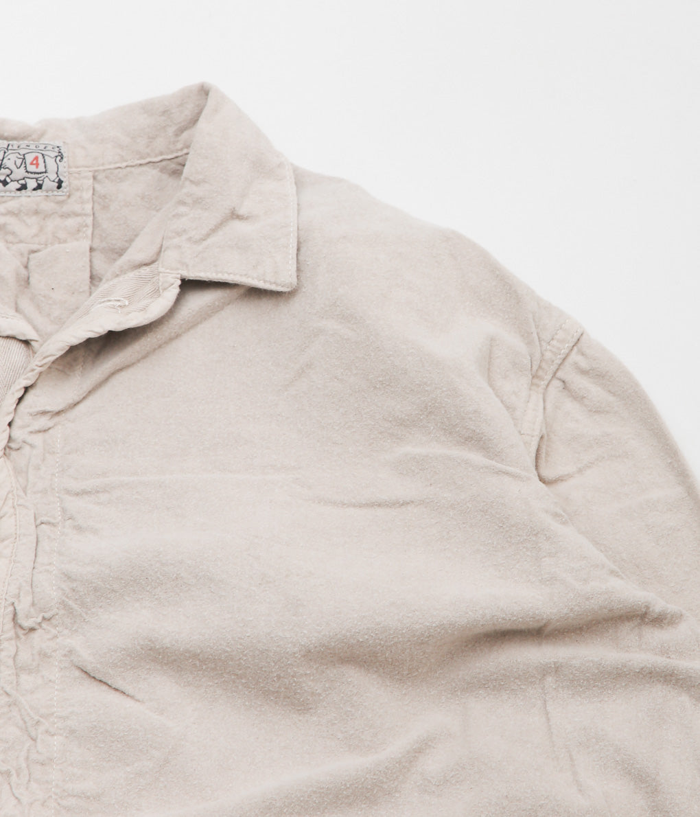 TENDER CO. ''WEBBING FLY SHIRT_ECRU COTTON FLANNEL'' (COFFEE DYED)