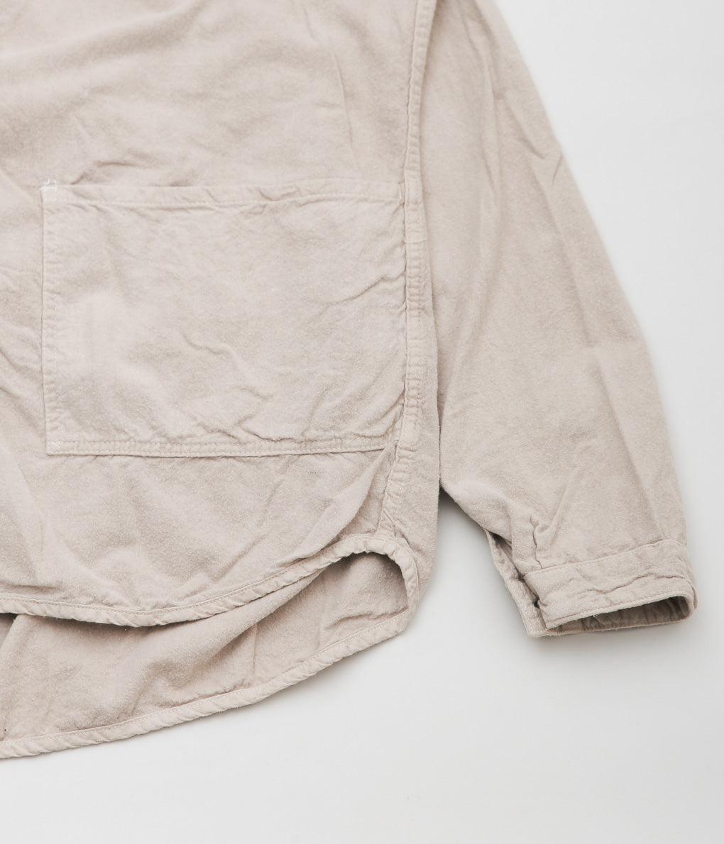 TENDER CO. ''WEBBING FLY SHIRT_ECRU COTTON FLANNEL'' (COFFEE DYED)