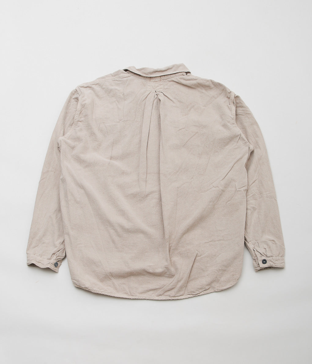 TENDER CO. ''WEBBING FLY SHIRT_ECRU COTTON FLANNEL'' (COFFEE DYED)