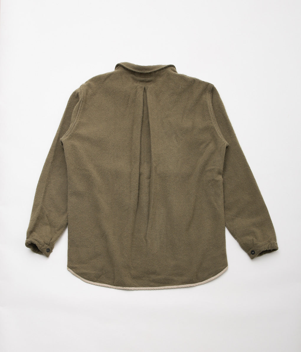 TENDER CO. ''WEBBING FLY SHIRT_UNFINISHED WOOL BAIZE'' (COFFEE DYED)