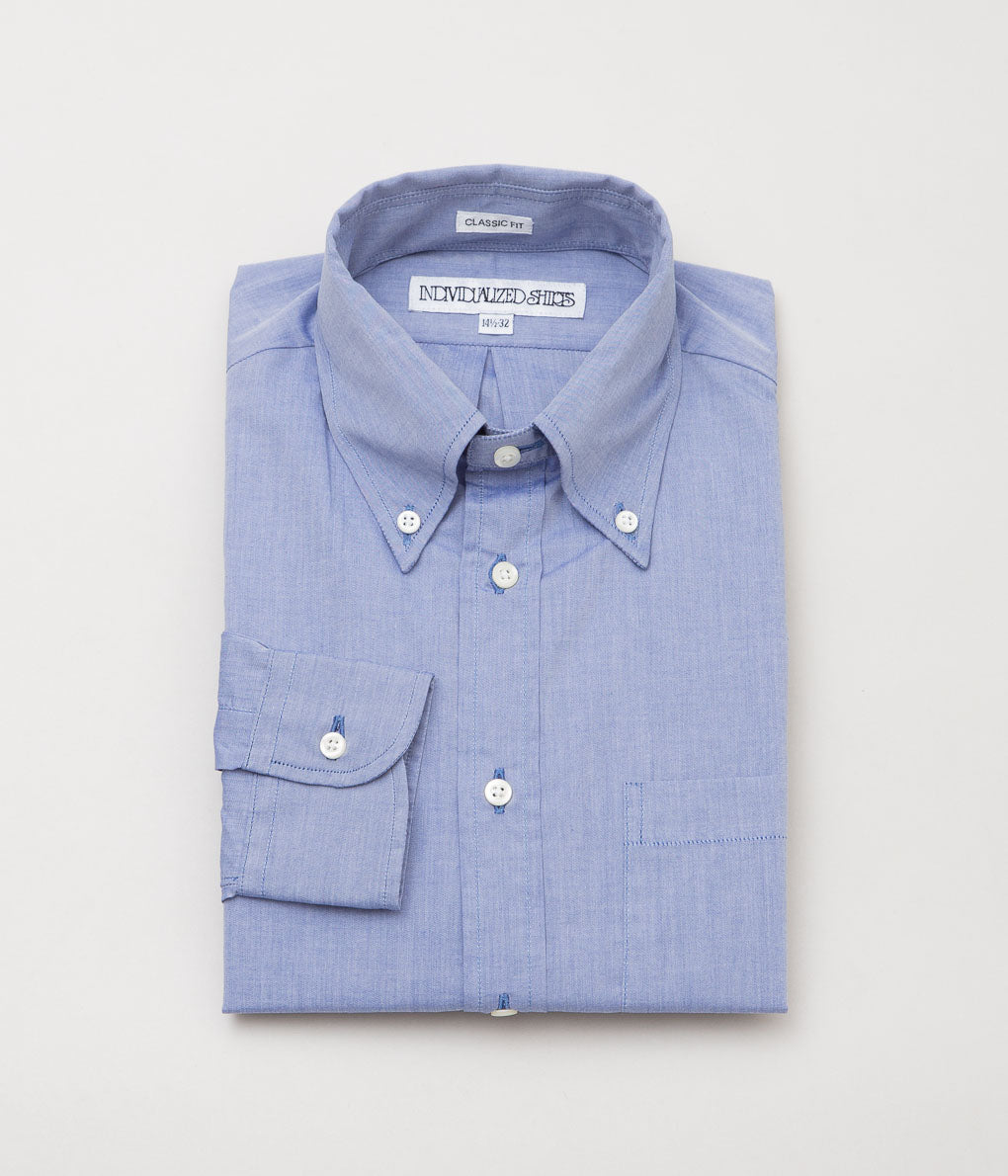 INDIVIDUALIZED SHIRTS ''INDIGO CHAMBRAY CLASSIC FIT BUTTON DOWN SHIRTS'' (BLUE)