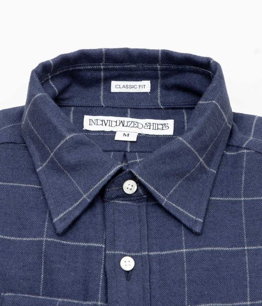 INDIVIDUALIZED SHIRTS ''WINDOWPENN FLANNEL TRADITIONAL COLLAR CLASSIC FIT'' (NAVY)