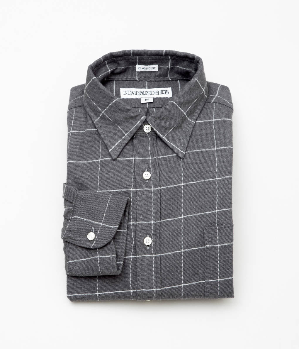 INDIVIDUALIZED SHIRTS ''WINDOWPENN FLANNEL TRADITIONAL COLLAR CLASSIC FIT'' (GRAY)