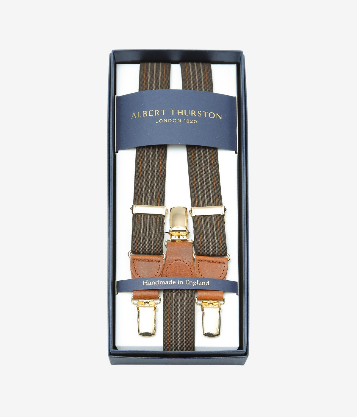 ALBERT THURSTON ''3 CLIP LEATHER BACK｜ELASTIC 25MM'' (BROWN STRIPE)