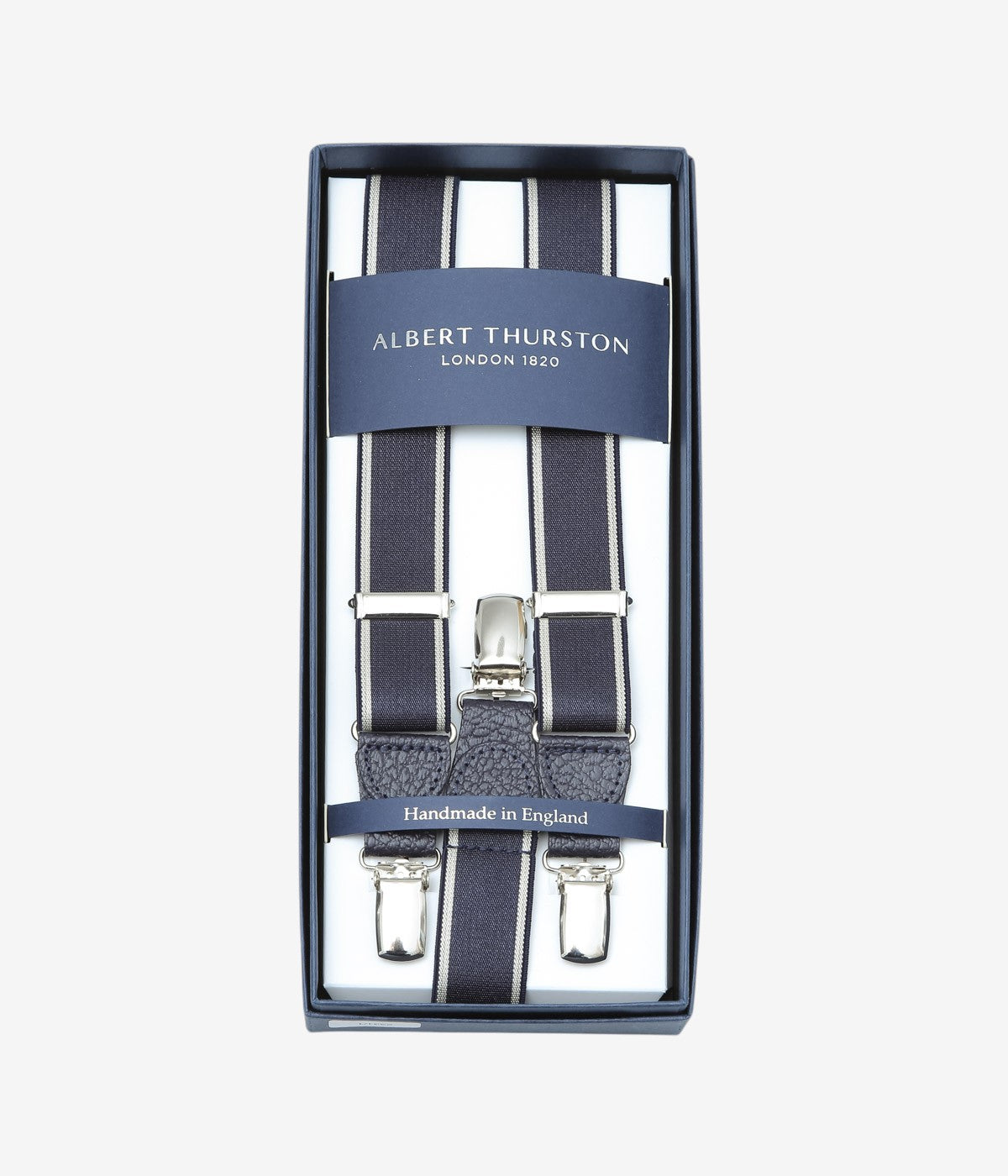 ALBERT THURSTON ''3 CLIP LEATHER BACK｜ELASTIC 25MM'' (NAVY TIPPING)