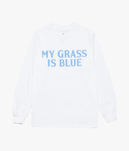BLUESCENTRIC ''MY GRASS IS BLUE L/S HEAVY'' (WHITE)