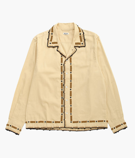 BODE ''BEADED RYEGRASS LONG SLEEVE SHIRT'' (TAN BROWN)