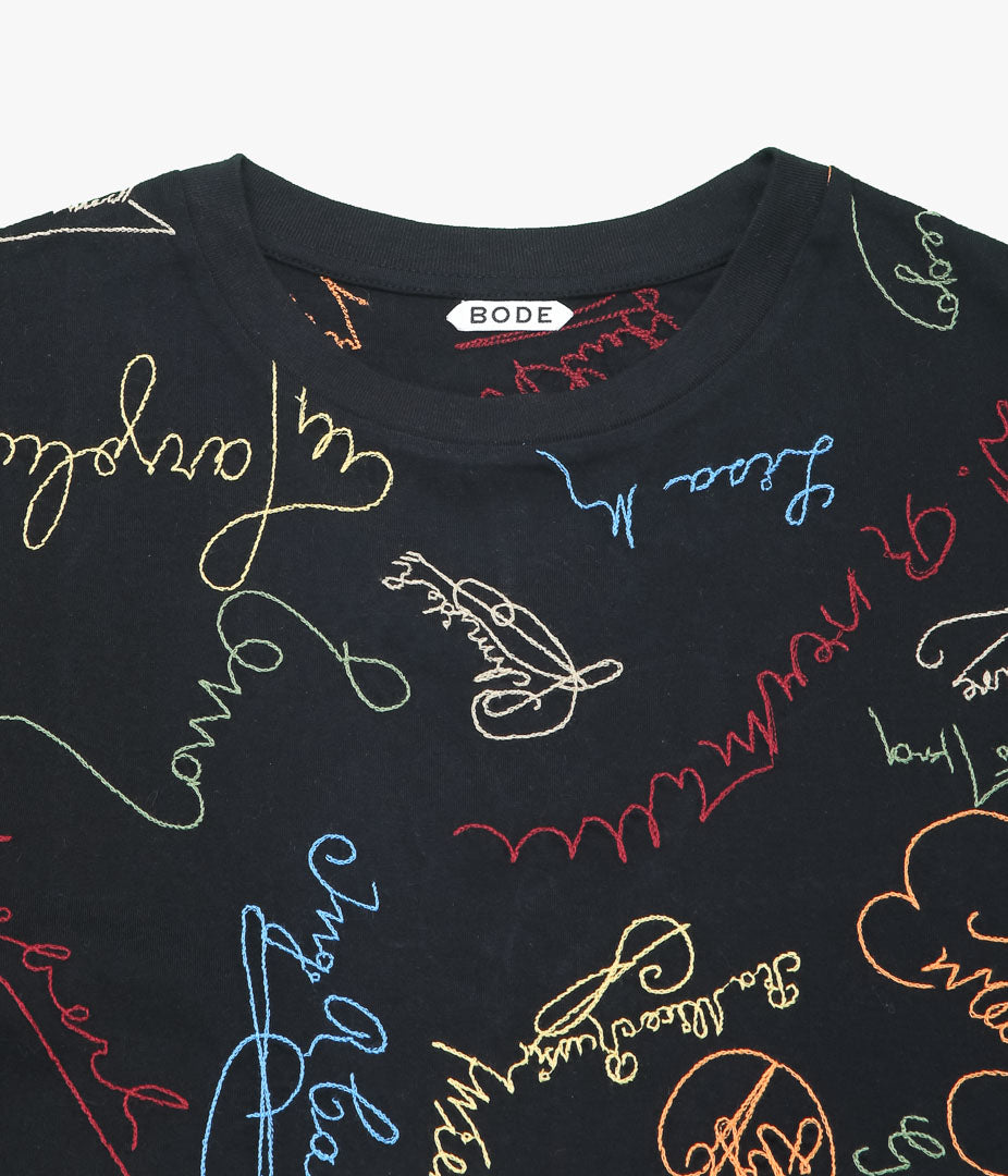 【関税込み】Bode ブラック Signature Scrawl ボクシー Tシャツ BODE ''SIGNATURE SCRAWL BOXY TEE'' (BLACK MULTI) – THE STORE