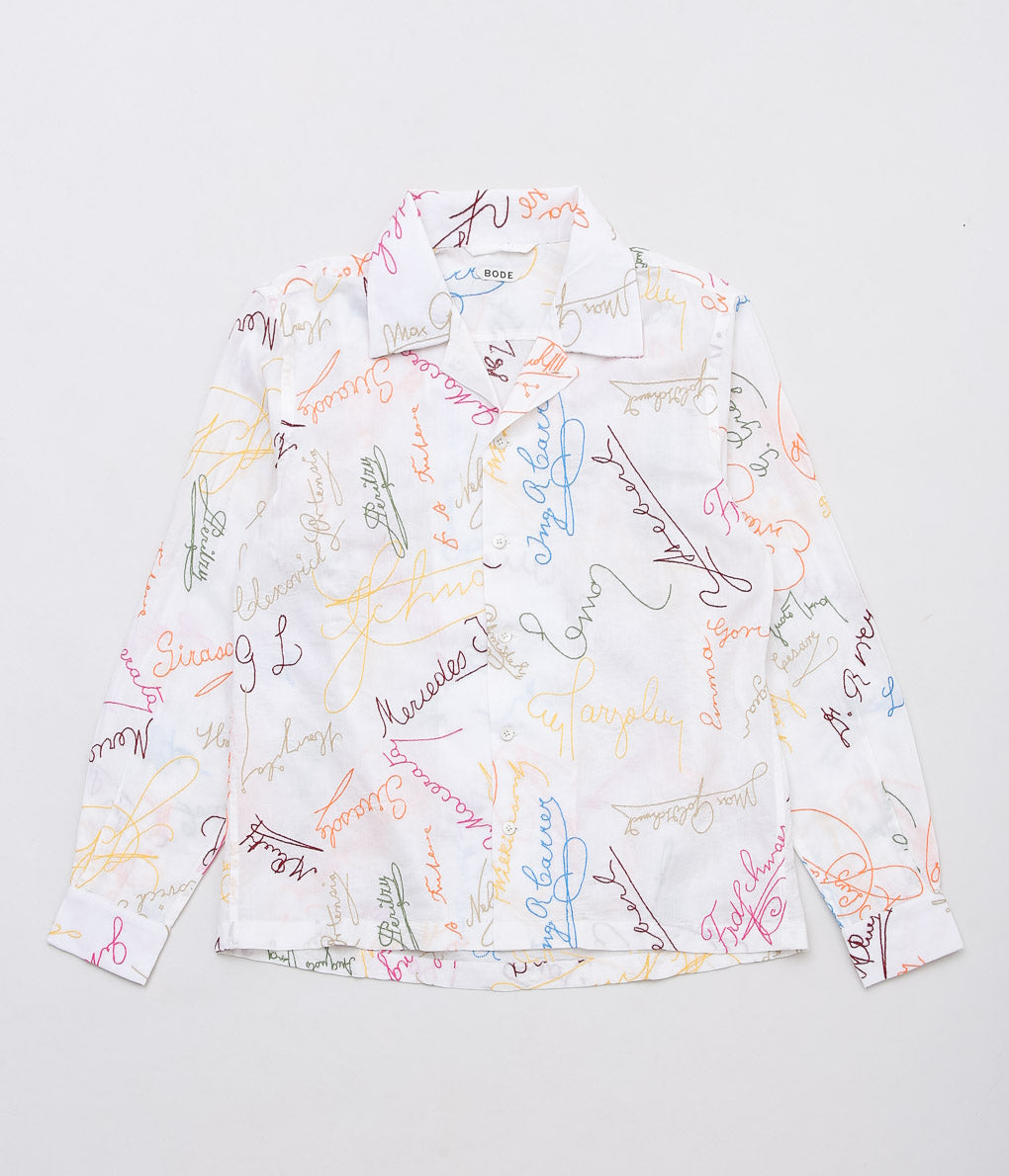 BODE ''SIGNATURE SCRAWL SHIRT'' (WHITE MULTI)