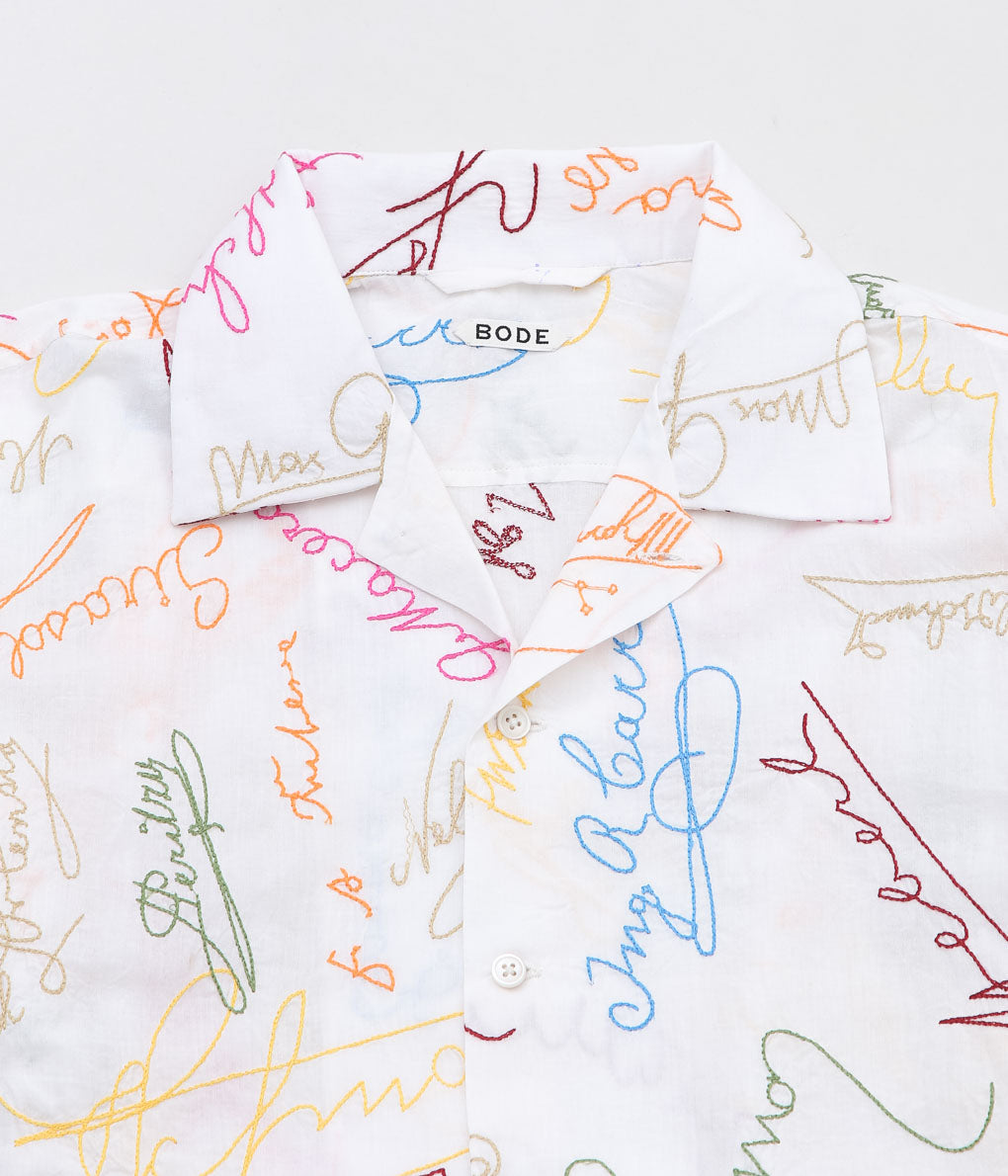 BODE ''SIGNATURE SCRAWL SHIRT'' (WHITE MULTI)